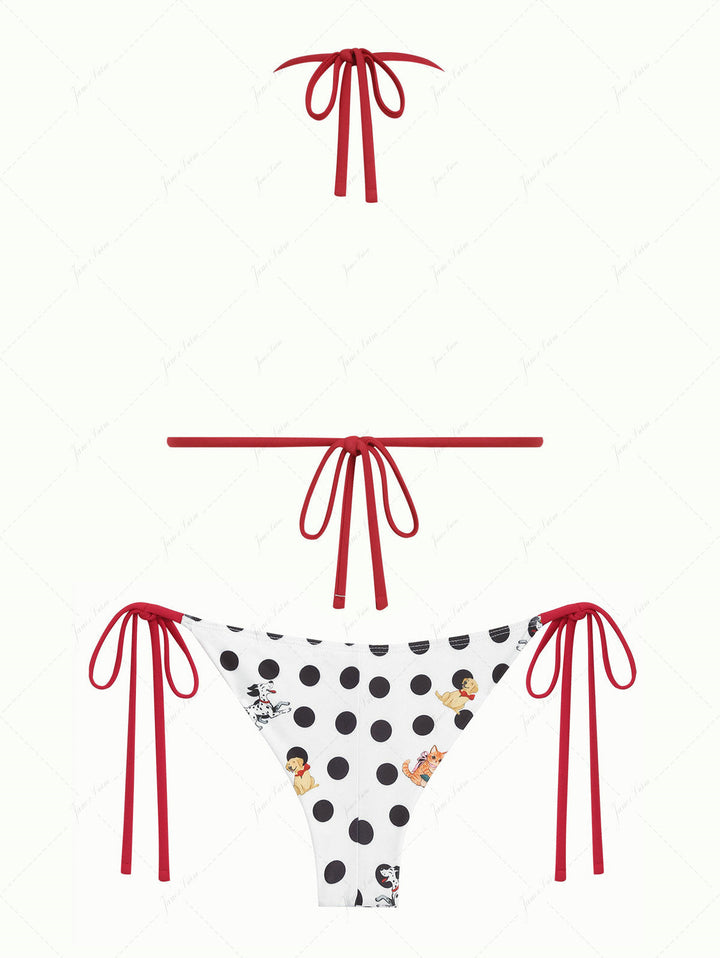 White Polka Dot Animal Print Triangle Top & Cheeky Brazilian Bottom Bikini Set