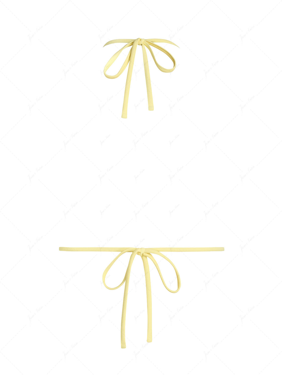 Yellow Floral Jacquard Textured Lace Bowknot Triangle Bikini Top