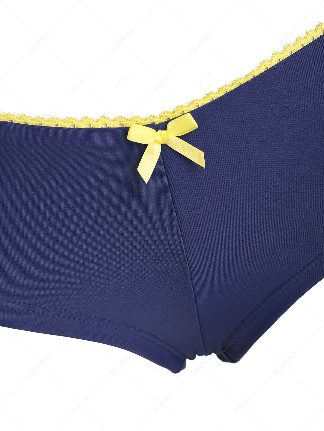 Deep Blue Lace Bowknot Low Rise Beach Bottom Bikini  Boyshorts