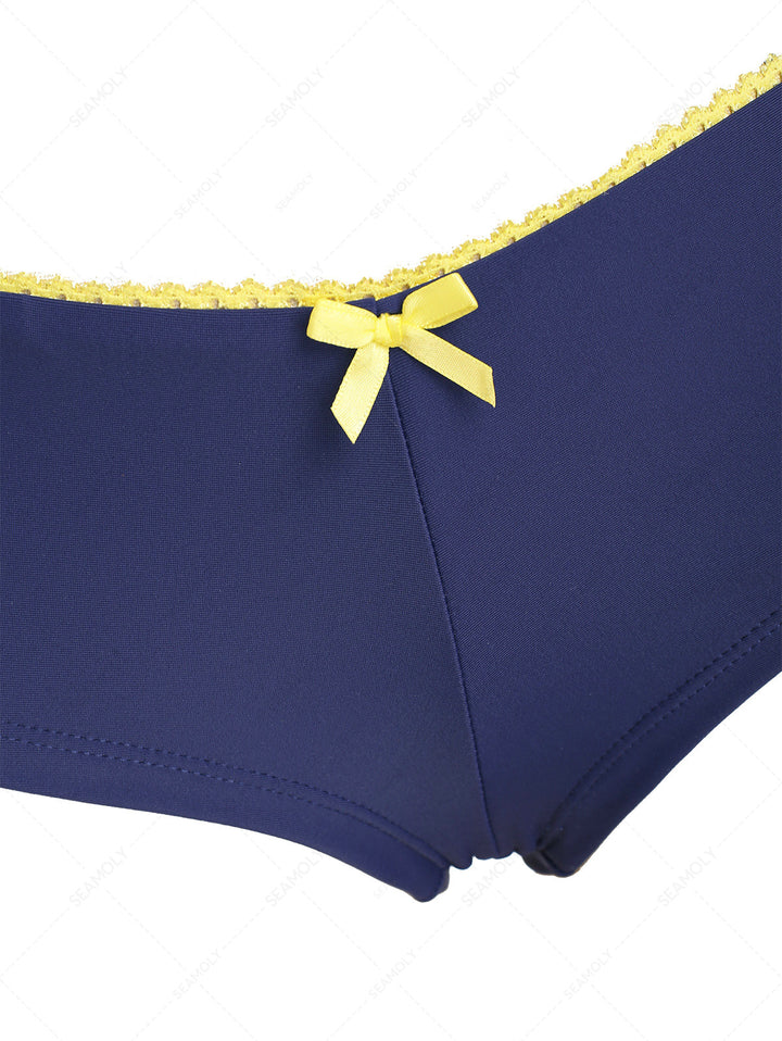Deep Blue Lace Bowknot Low Rise Beach Bottom Bikini  Boyshorts