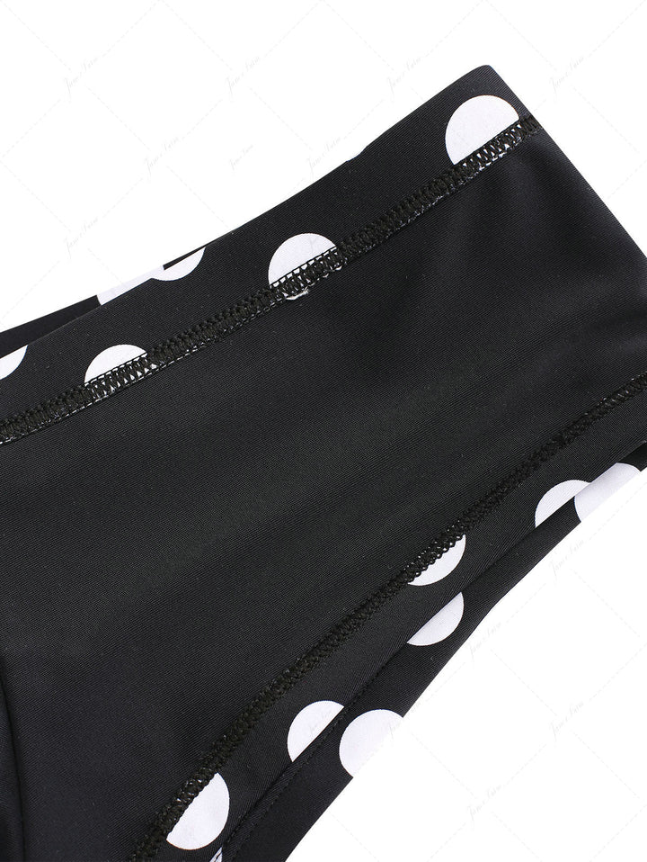 Black Polka Dot Print Bowknot Bikini Bottom Cheeky Swim Boyshorts