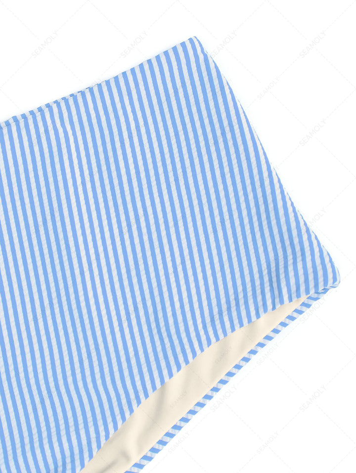 Sky Blue Striped Beach Swim High Rise Bottom Boyshorts