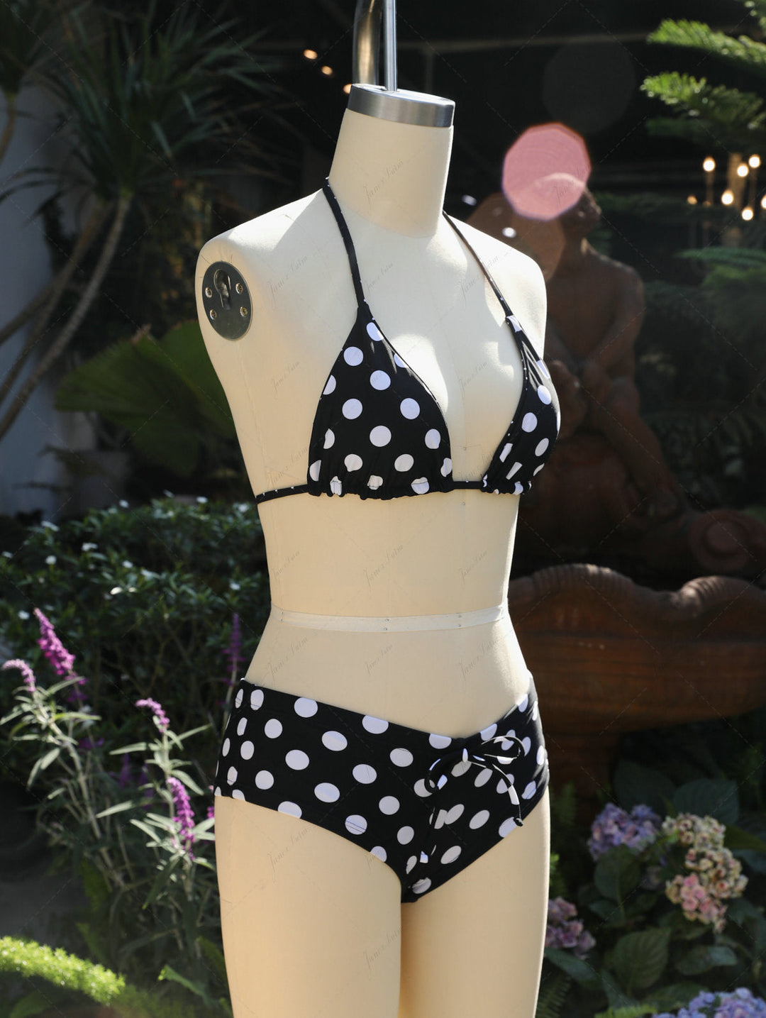 Black Polka Dot Reversible Triangle Top & Cheeky Boyshort Bikini Set