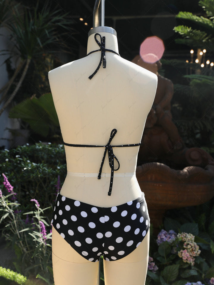 Black Polka Dot Reversible Triangle Top & Cheeky Boyshort Bikini Set