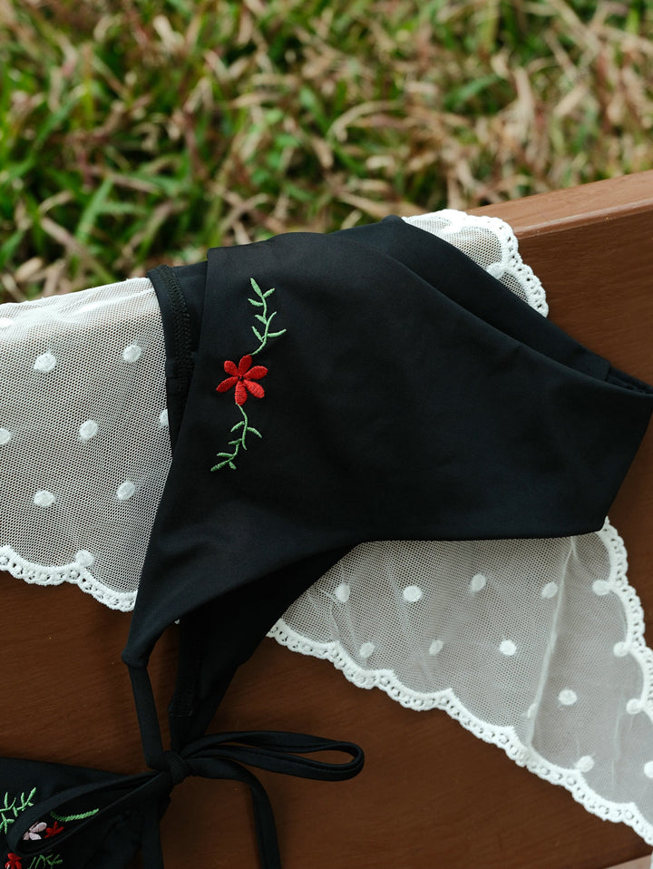 Seamolly Vintage Embroidery Halter Triangle Top & Cheeky Brazilian Bottom Bikini Set