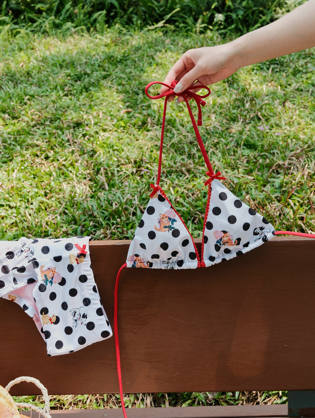 White Polka Dot Animal Print Bowknot Triangle Cheeky Boyshorts Bikini Set