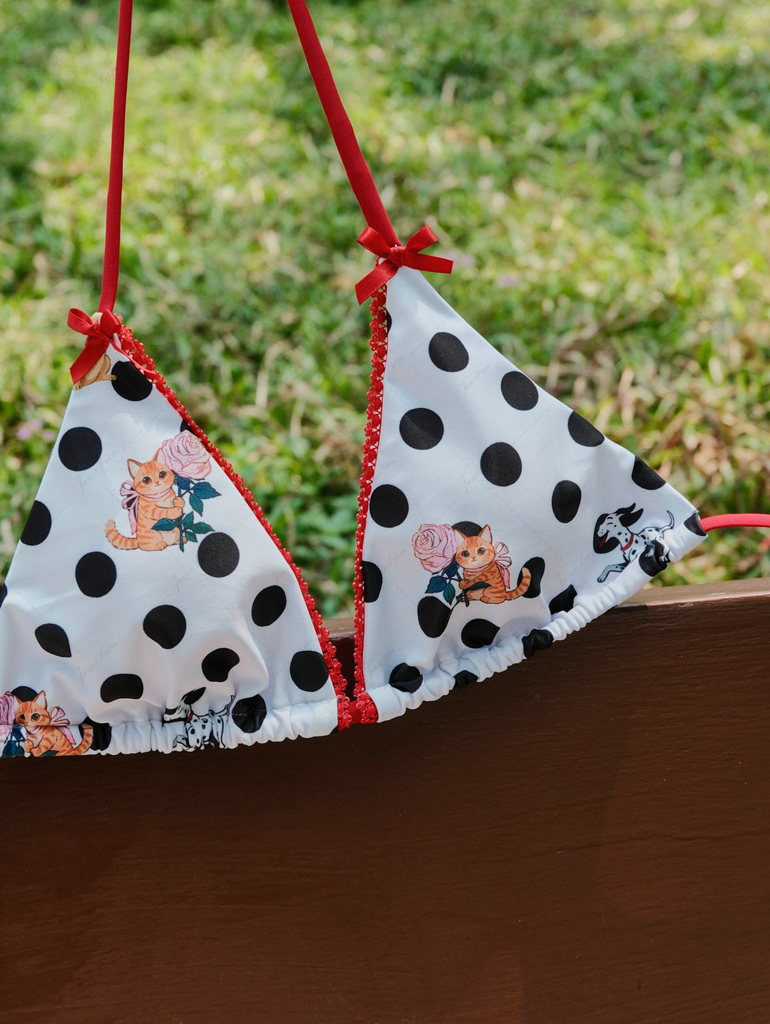 White Polka Dot Animal Print Triangle Top & Cheeky Brazilian Bottom Bikini Set