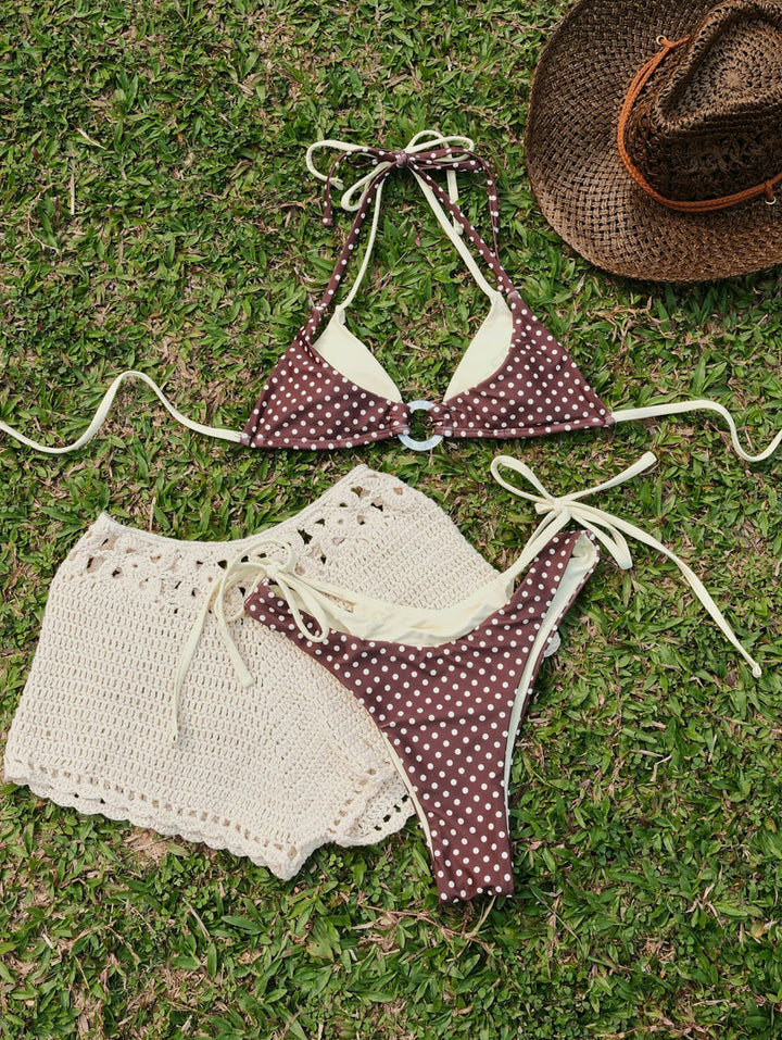 Seamolly Contrast Color Polka Dot Print O Ring Double Layer Bikini Set