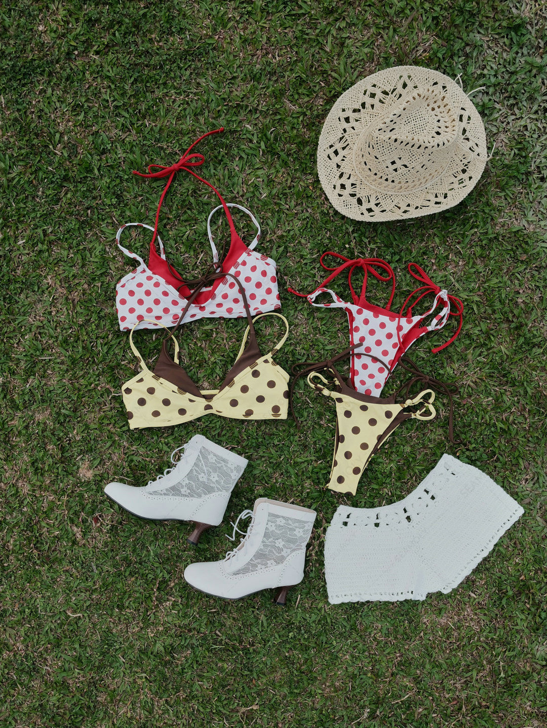 Seamolly Contrast Color Polka Dot Print String Double Layer Bikini Set
