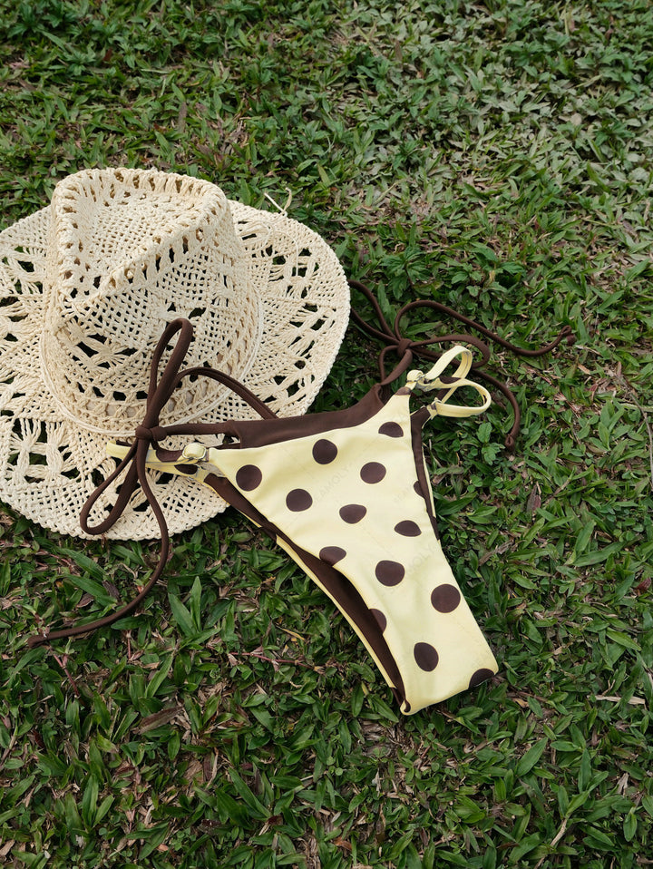 Seamolly Contrast Color Polka Dot Print String Double Layer Bikini Set