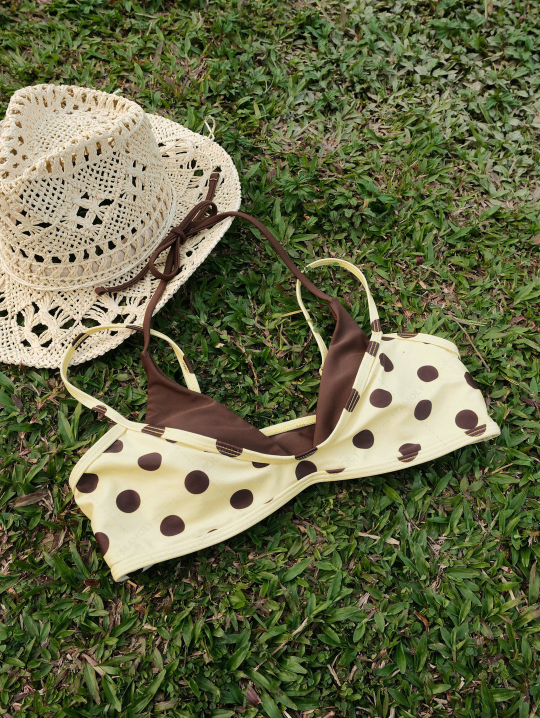 Seamolly Contrast Color Polka Dot Print String Double Layer Bikini Set