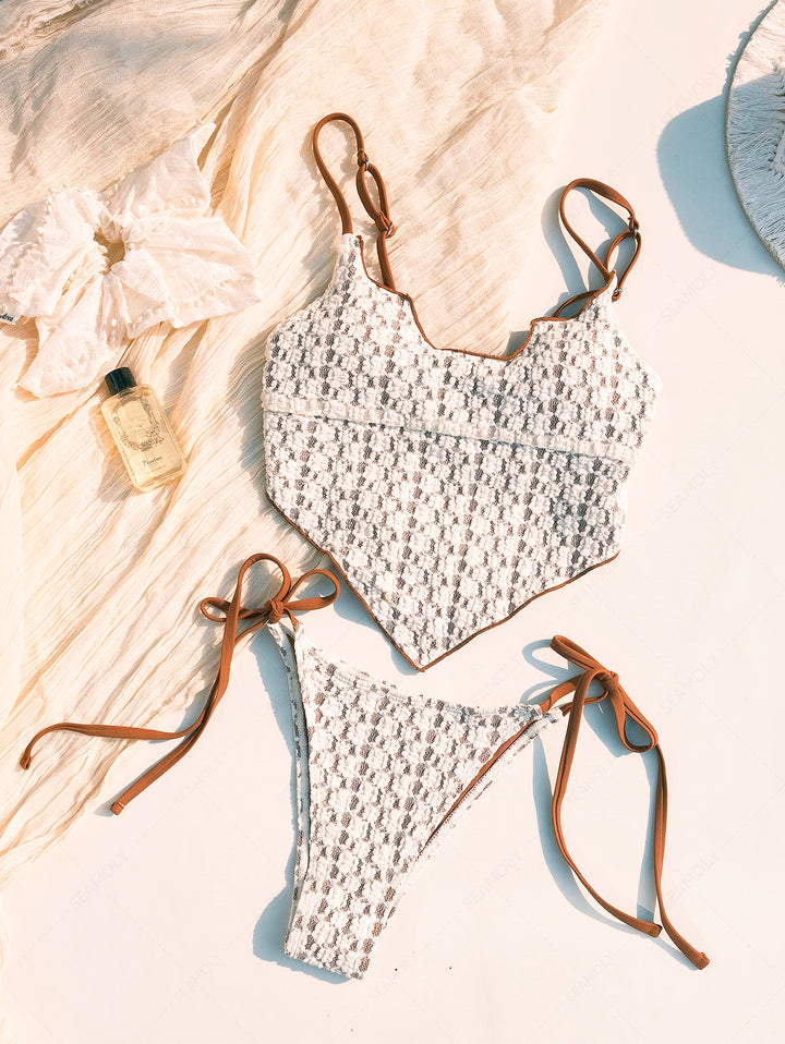 Seamolly Vintage Lace Jacquard Hanky Hem Tie Side Tankini Set