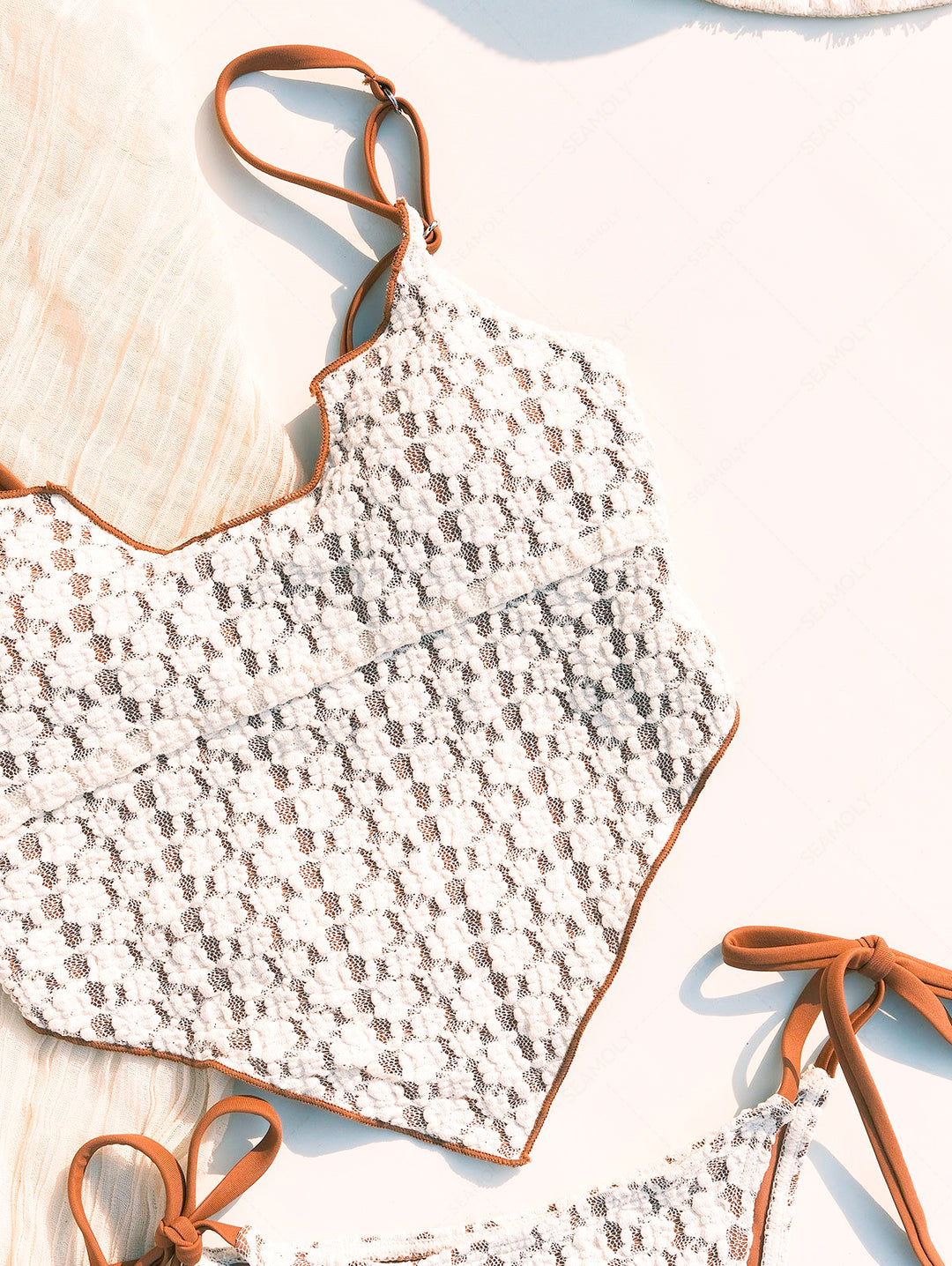 Seamolly Vintage Lace Jacquard Hanky Hem Tie Side Tankini Set