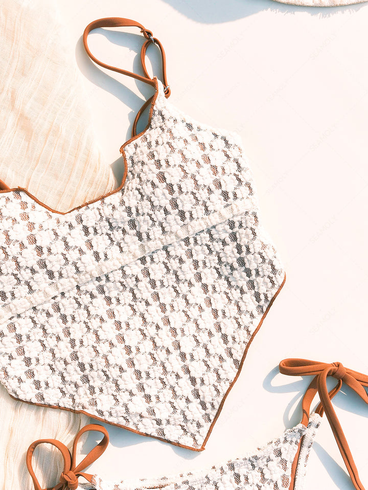 Seamolly Vintage Lace Jacquard Hanky Hem Tie Side Tankini Set