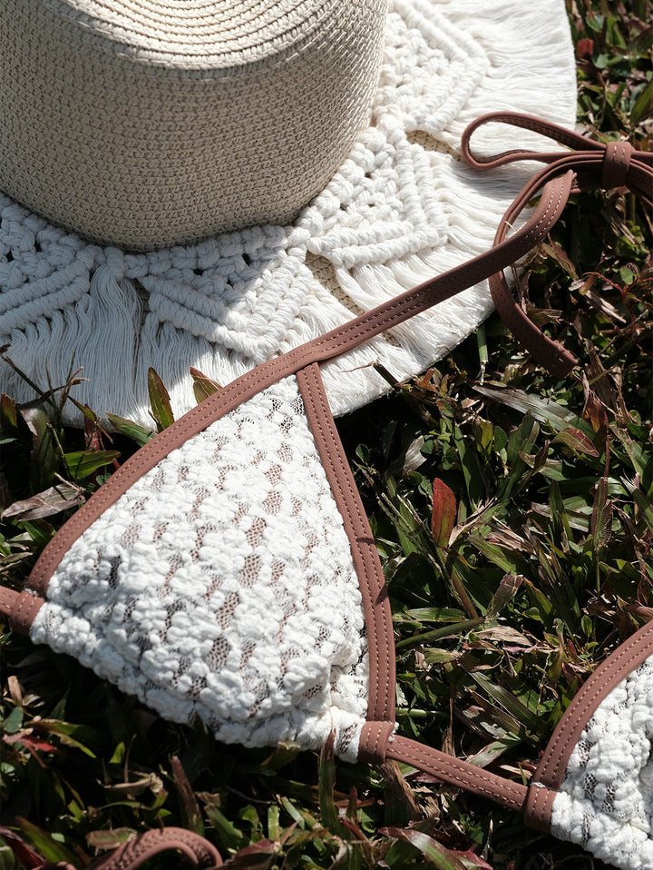 Seamolly Contrast Binding Lace Cutout Tied Side  Boyshorts Bikini Set