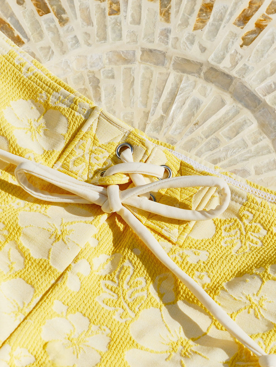 Janex Yellow Recycled Fabric Jacquard Halter Triangle Push Up Bikini Set