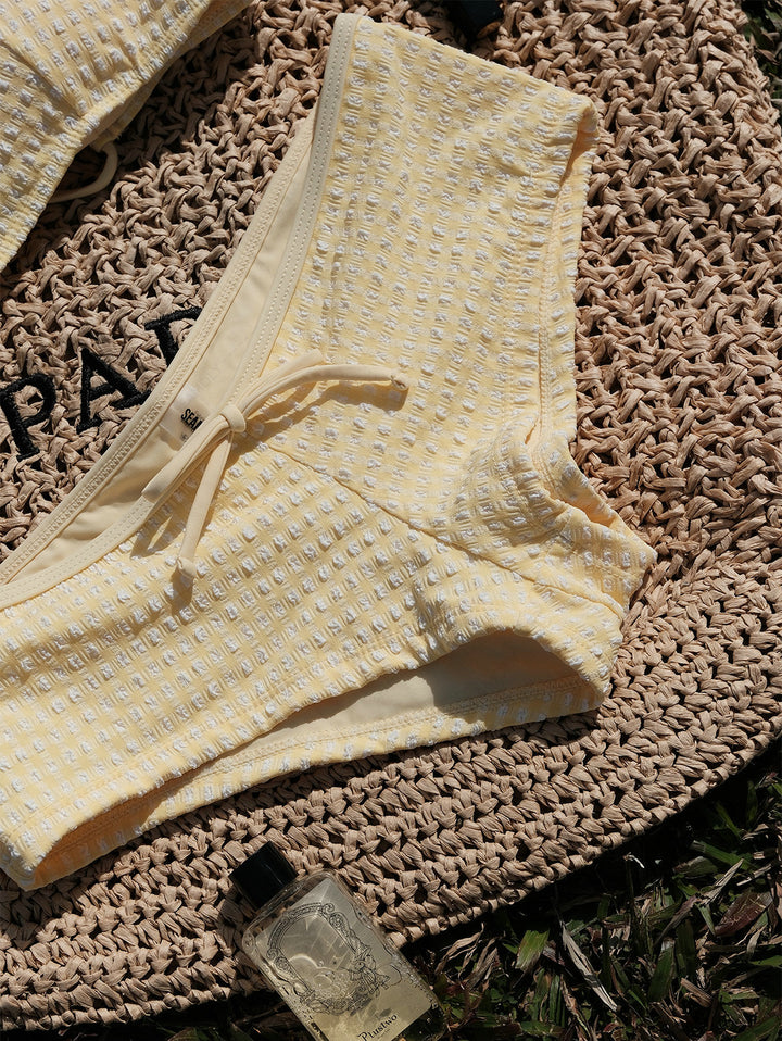 Seamolly Gingham Textured Bowknot Bralette Boyshorts Bikini Set