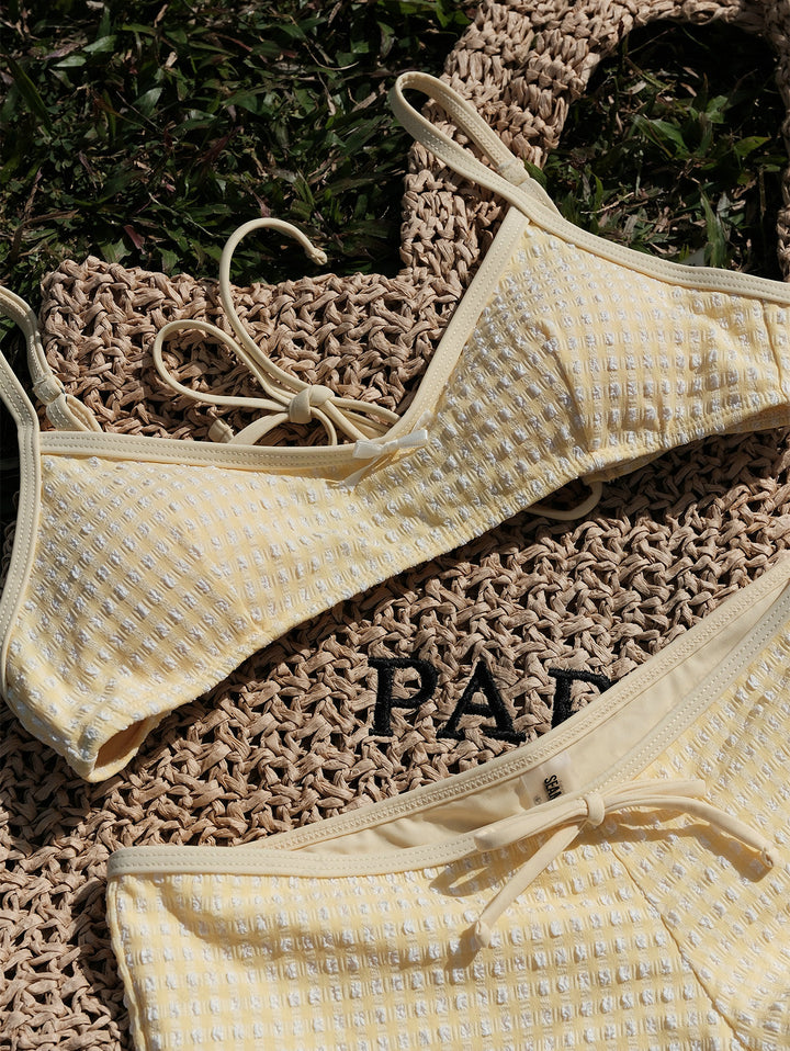 Seamolly Gingham Textured Bowknot Bralette Boyshorts Bikini Set