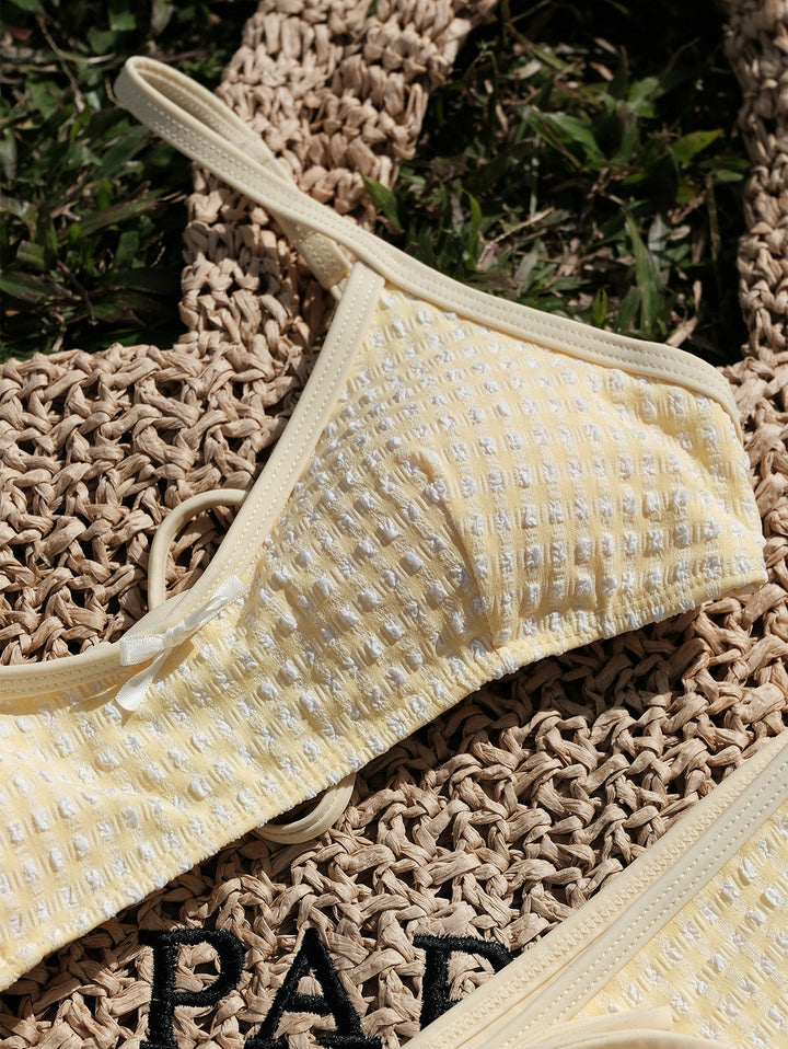 Seamolly Gingham Textured Bowknot Bralette Boyshorts Bikini Set