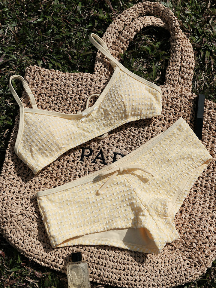 Seamolly Gingham Textured Bowknot Bralette Boyshorts Bikini Set