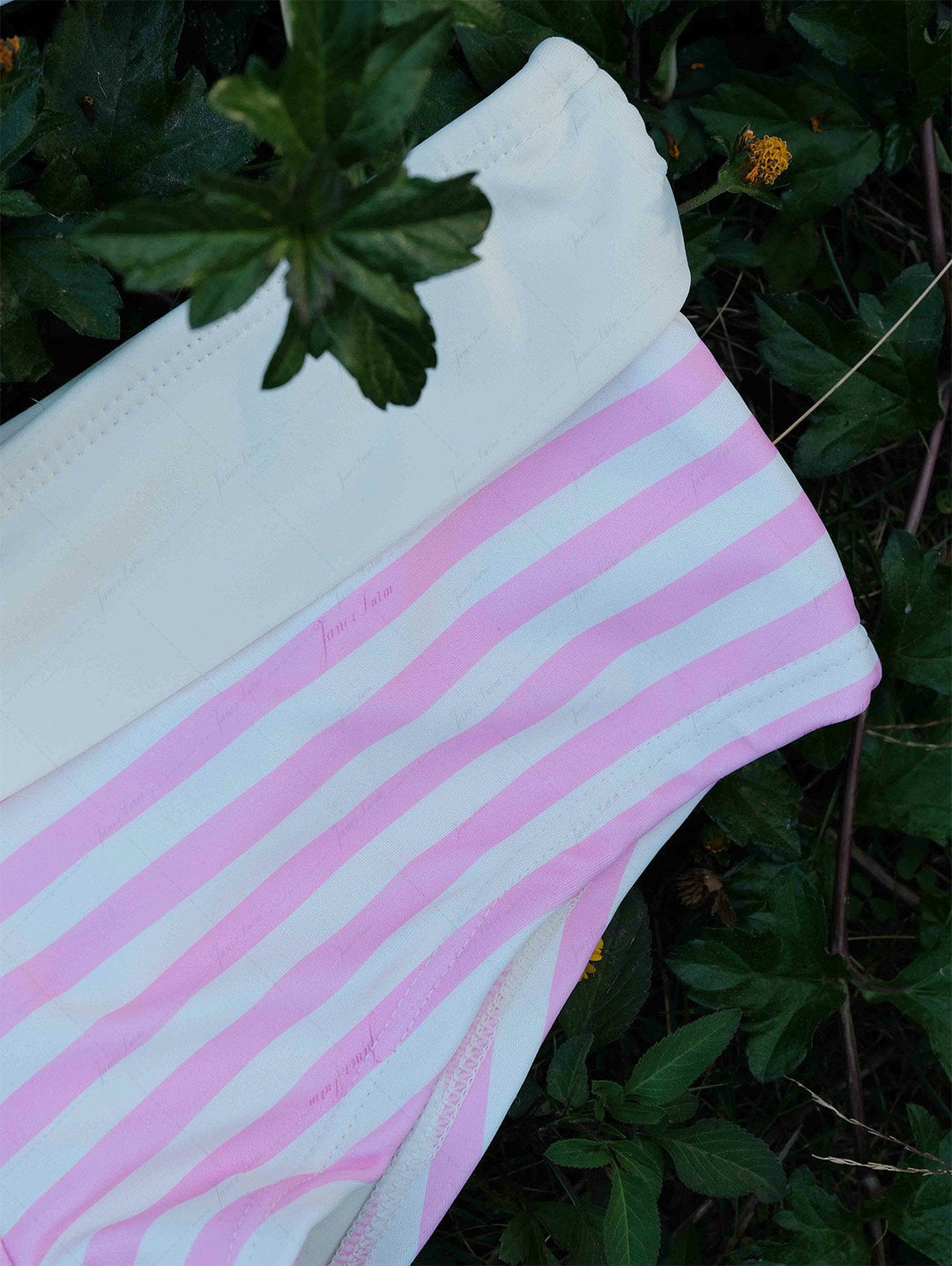 Light Pink Striped Fold-over Bikini Bottom Cheeky Swim Boyshorts