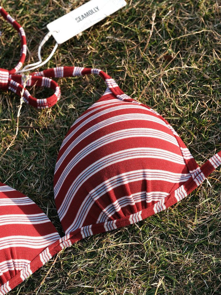 Seamolly Y2K Striped Triangle Top & Boyshorts Bikini Set Beachwear