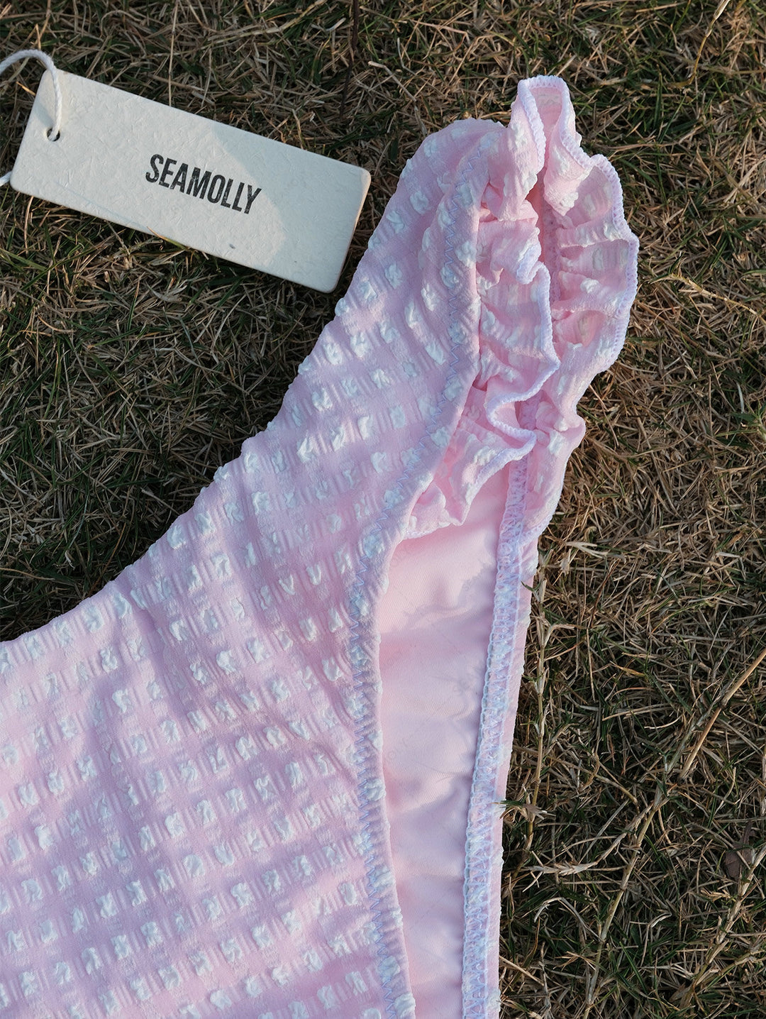 Seamolly Gingham Lace Bowknot Halter Triangle Cheeky Bikini Set