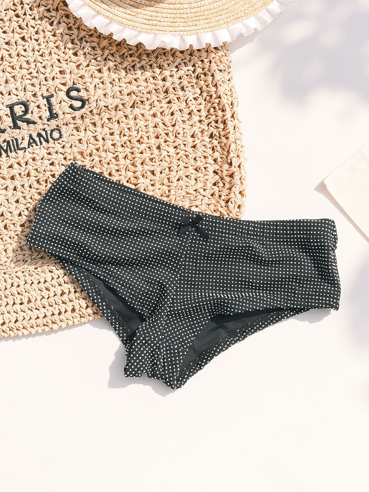 Black Pin Dot Jacquard Fabric Triangle Push Up Top & Cheeky Boyshort Bikini Set