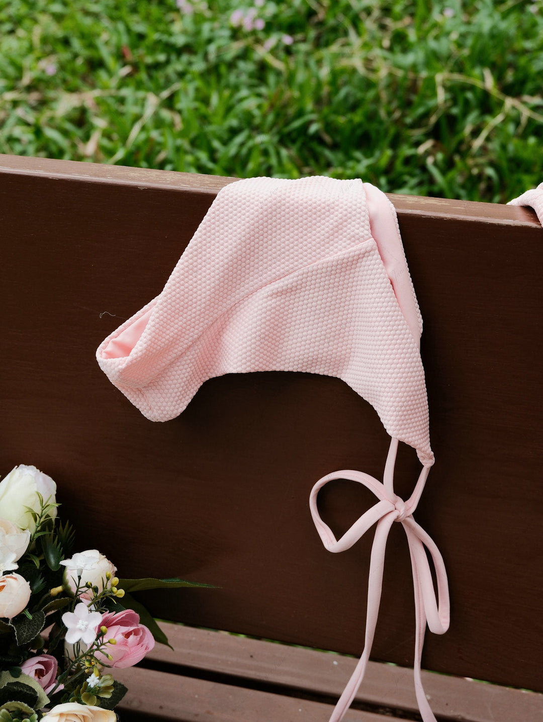 Pink Textured Knit Fabric Halter Triangle Top & Cheeky Brazilian Bottom Bikini Set