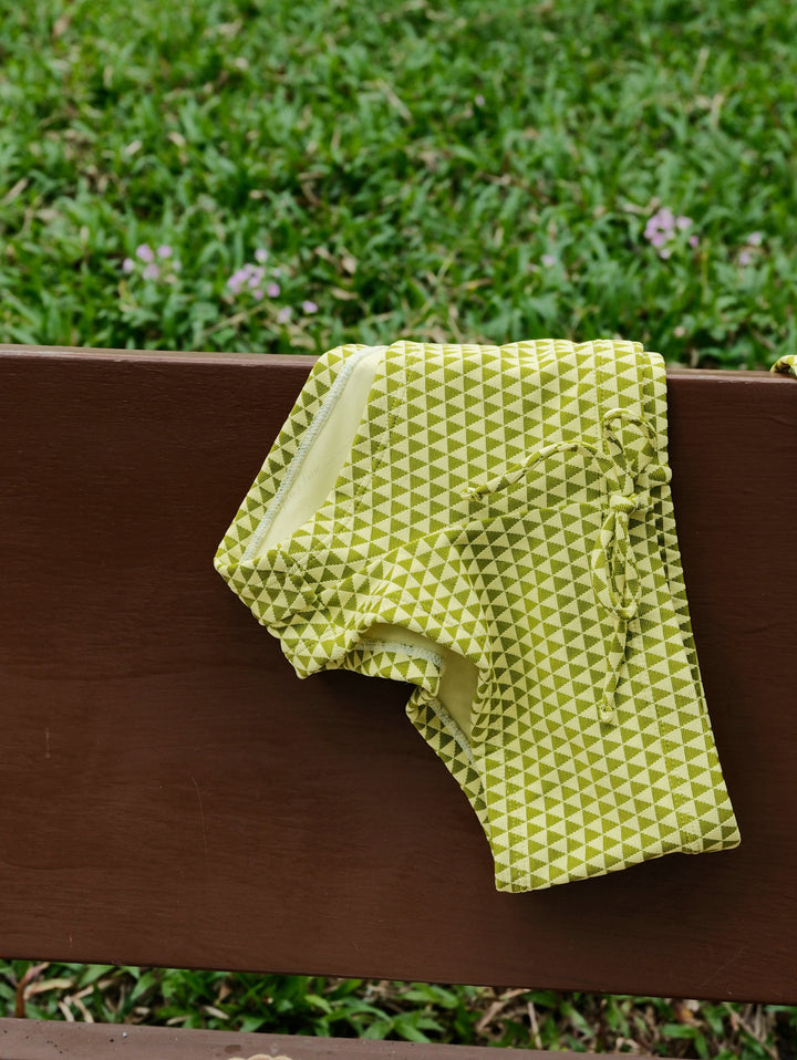 Green Recycled Fabric Triangular Grid Bikini Bottom Cheeky Swim Boyshorts
