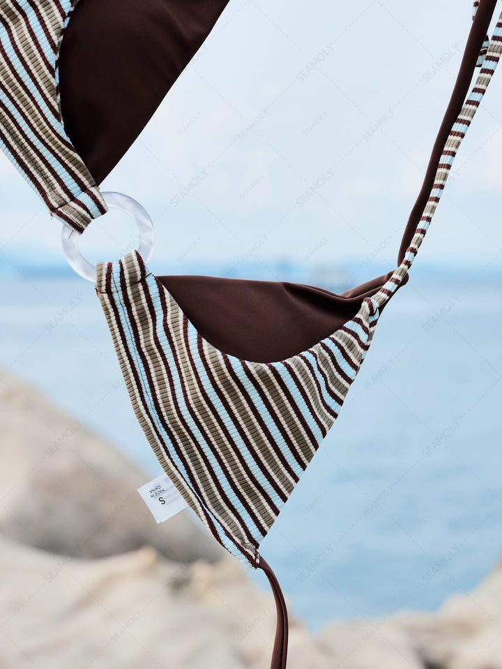 Seamolly Contrast Color Striped O Ring Double Layer Bikini Set