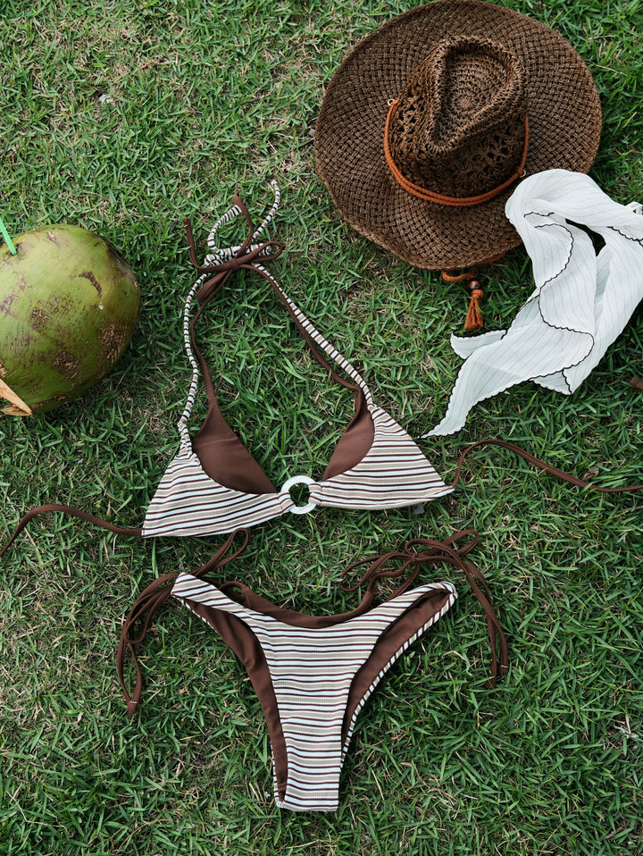 Seamolly Contrast Color Striped O Ring Double Layer Bikini Set