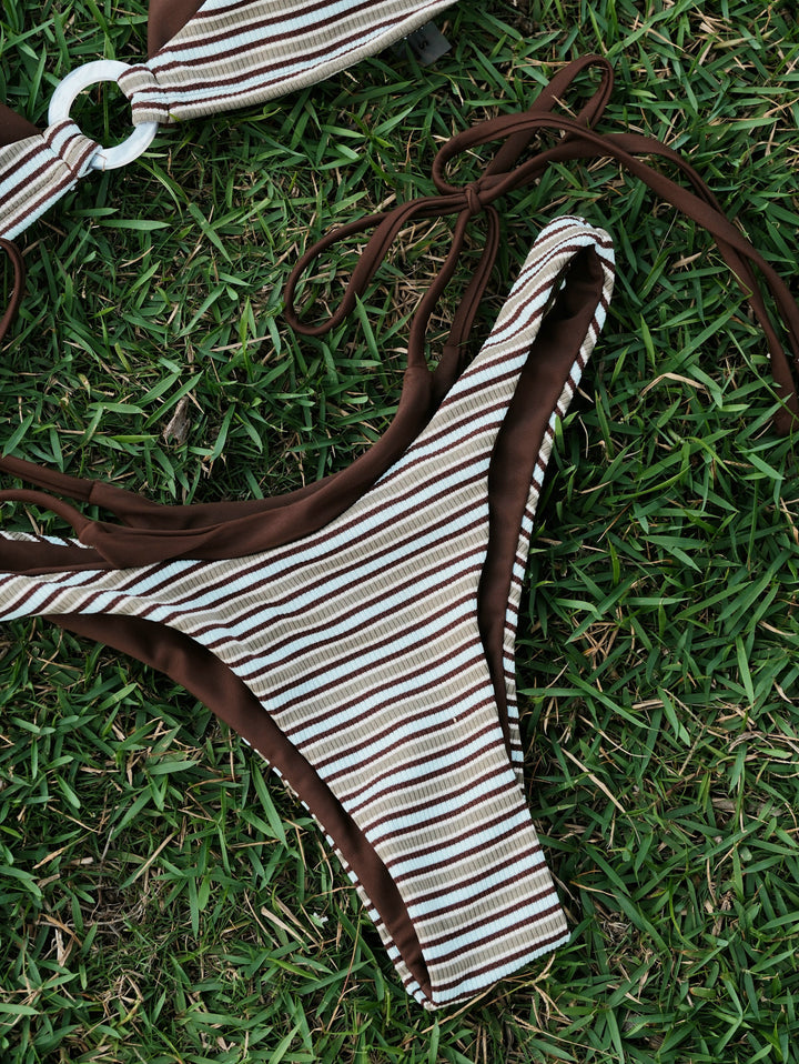 Seamolly Contrast Color Striped O Ring Double Layer Bikini Set