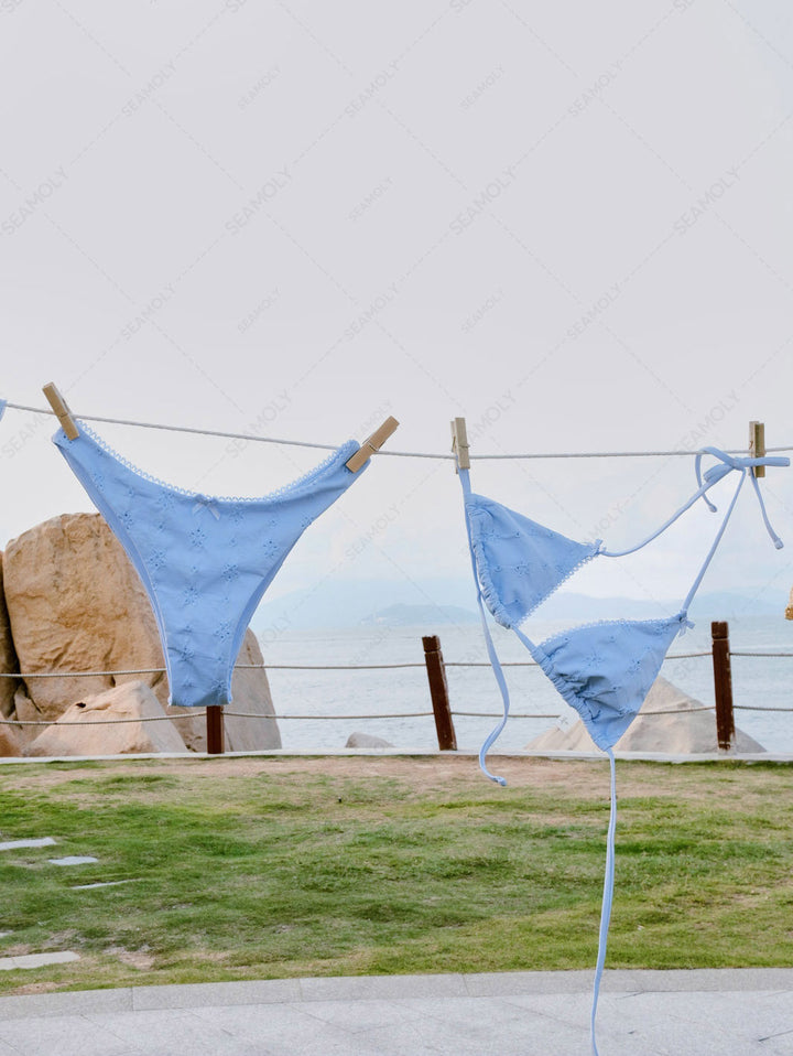 Seamolly Recycled Fabric Jacquard Lace Bowknot Cheeky Bikini Set