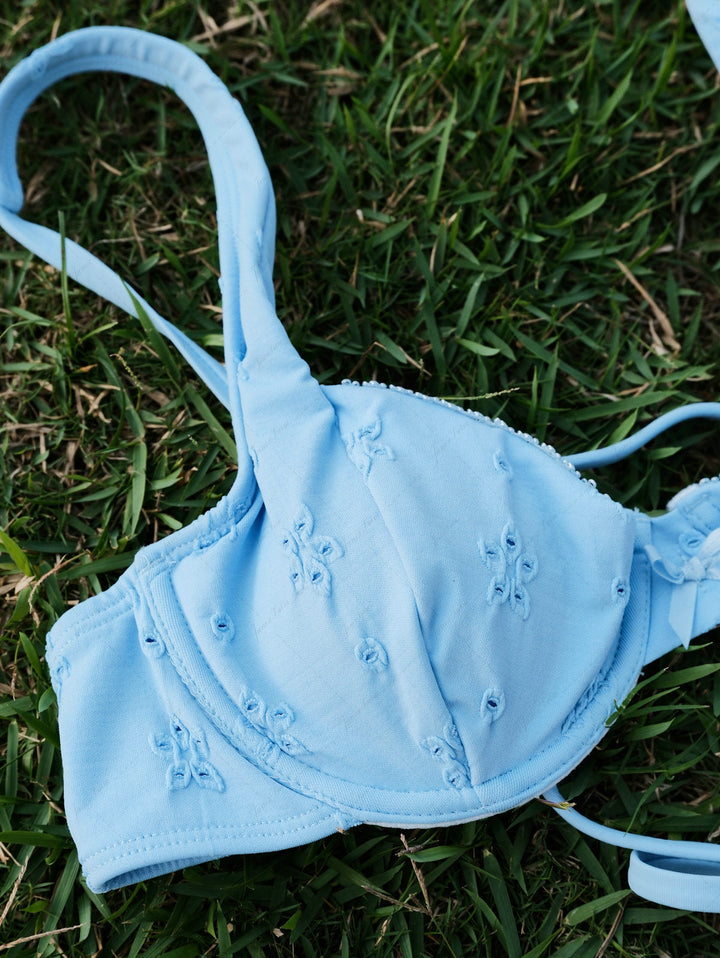 Light Blue Recycled Fabric Jacquard Underwire Top & Cheeky Brazilian Bottom Bikini Set