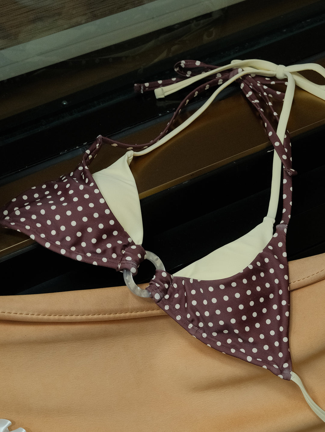 Seamolly Contrast Color Polka Dot Print O Ring Double Layer Bikini Set