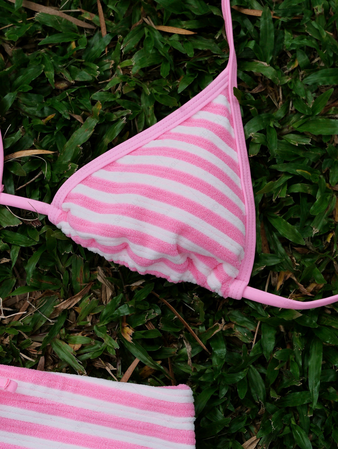 Seamolly Toweling Terry Cloth Striped Contrast Binding Cheeky Boyshorts Bikini Set