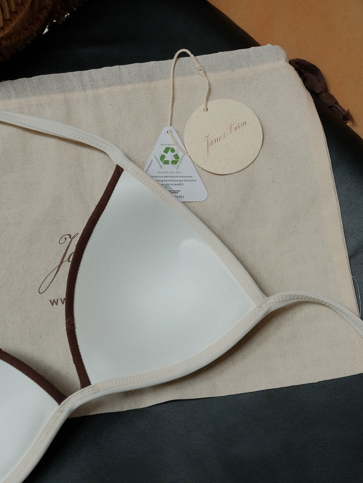 Deep Coffee Recycled Fabric Eyelet Jacquard Triangle Push Up Bikini Top