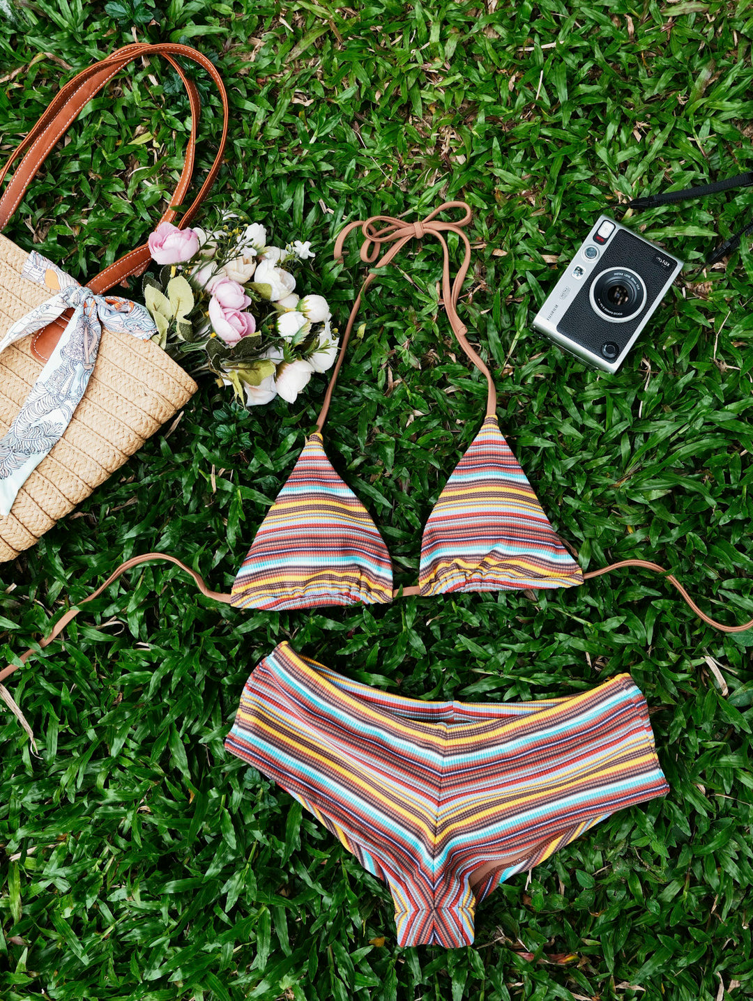 Seamolly Striped Halter Triangle Cheeky Boyshorts Bikini Set
