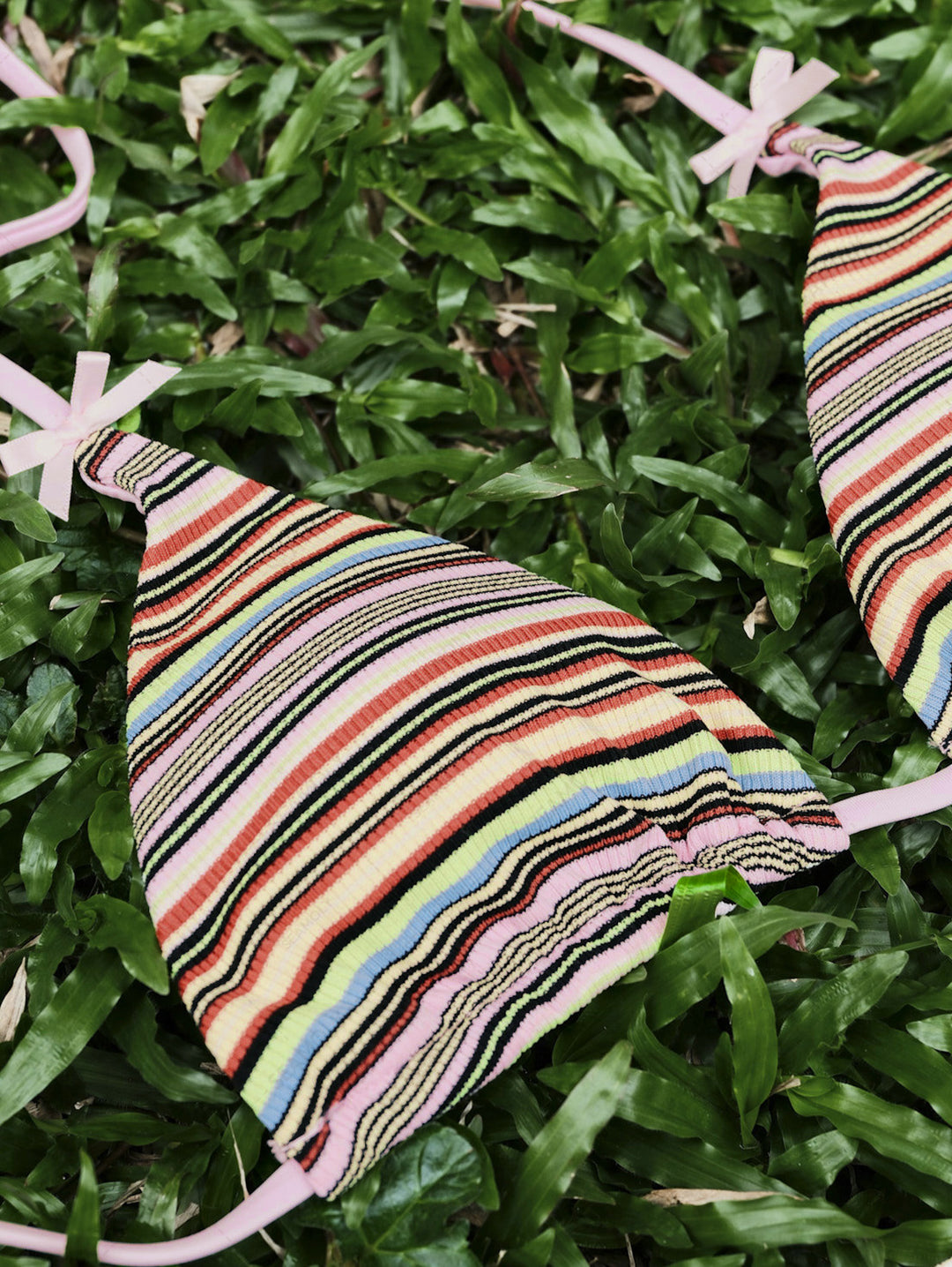 Seamolly Striped Bowknot Halter Triangle Cheeky Boyshorts Bikini Set