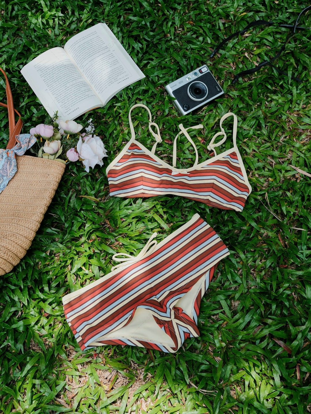 Seamolly Ribbed Knit Striped Tank Style Cheeky Boyshorts Bikini Set