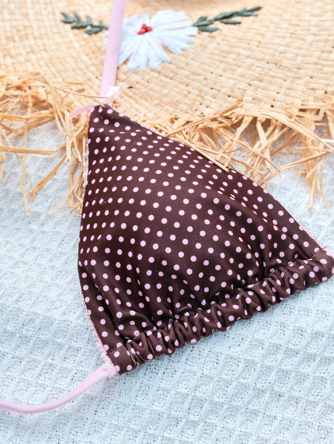 Seamolly Polka Dot Lace Bowknot Triangle Top & Cheeky Brazilian Bottom Bikini Set