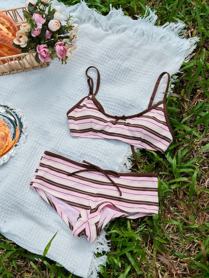 Seamolly Striped Bowknot Bralette Cheeky Boyshorts Bikini Set
