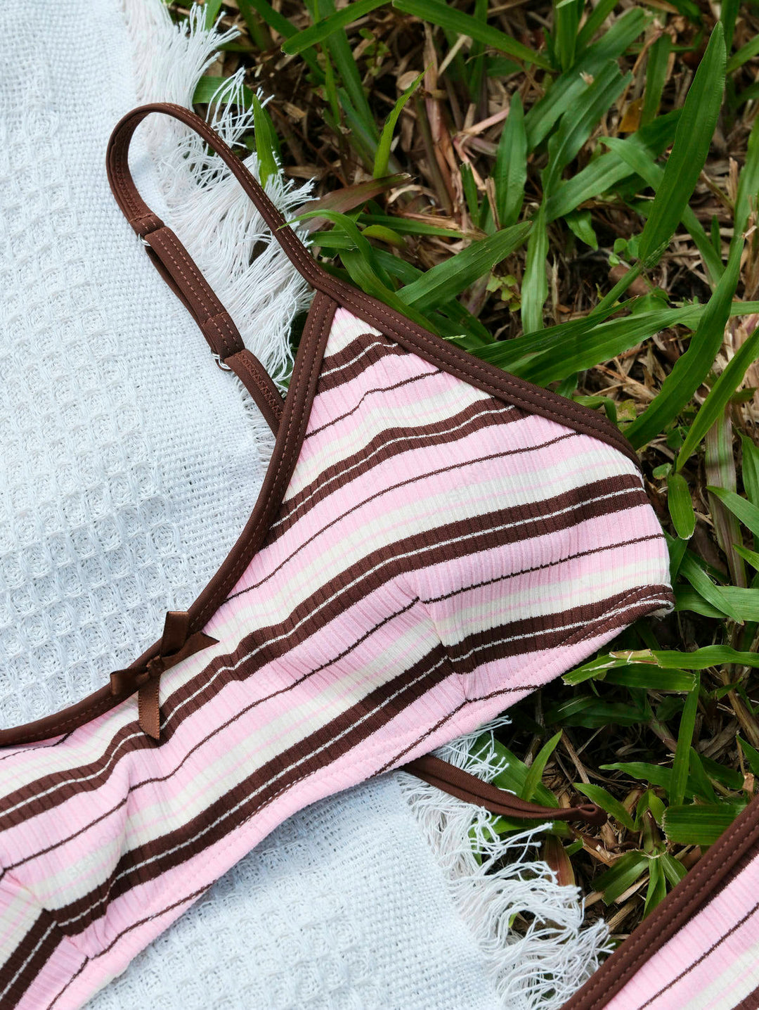 Seamolly Striped Bowknot Bralette Cheeky Boyshorts Bikini Set