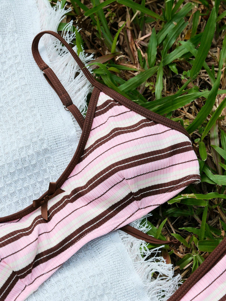 Seamolly Striped Bowknot Bralette Cheeky Boyshorts Bikini Set