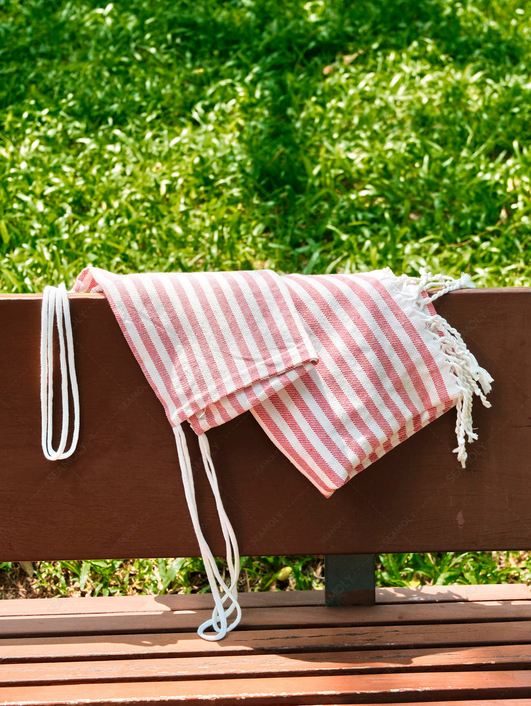 Cotton Striped Tassel Trim Beach Towel With Backpack