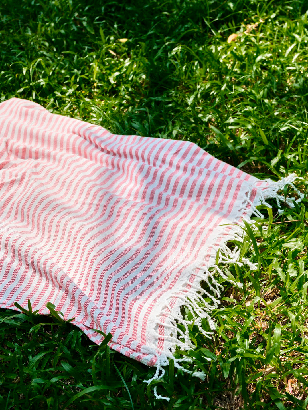 Cotton Striped Tassel Trim Beach Towel With Backpack