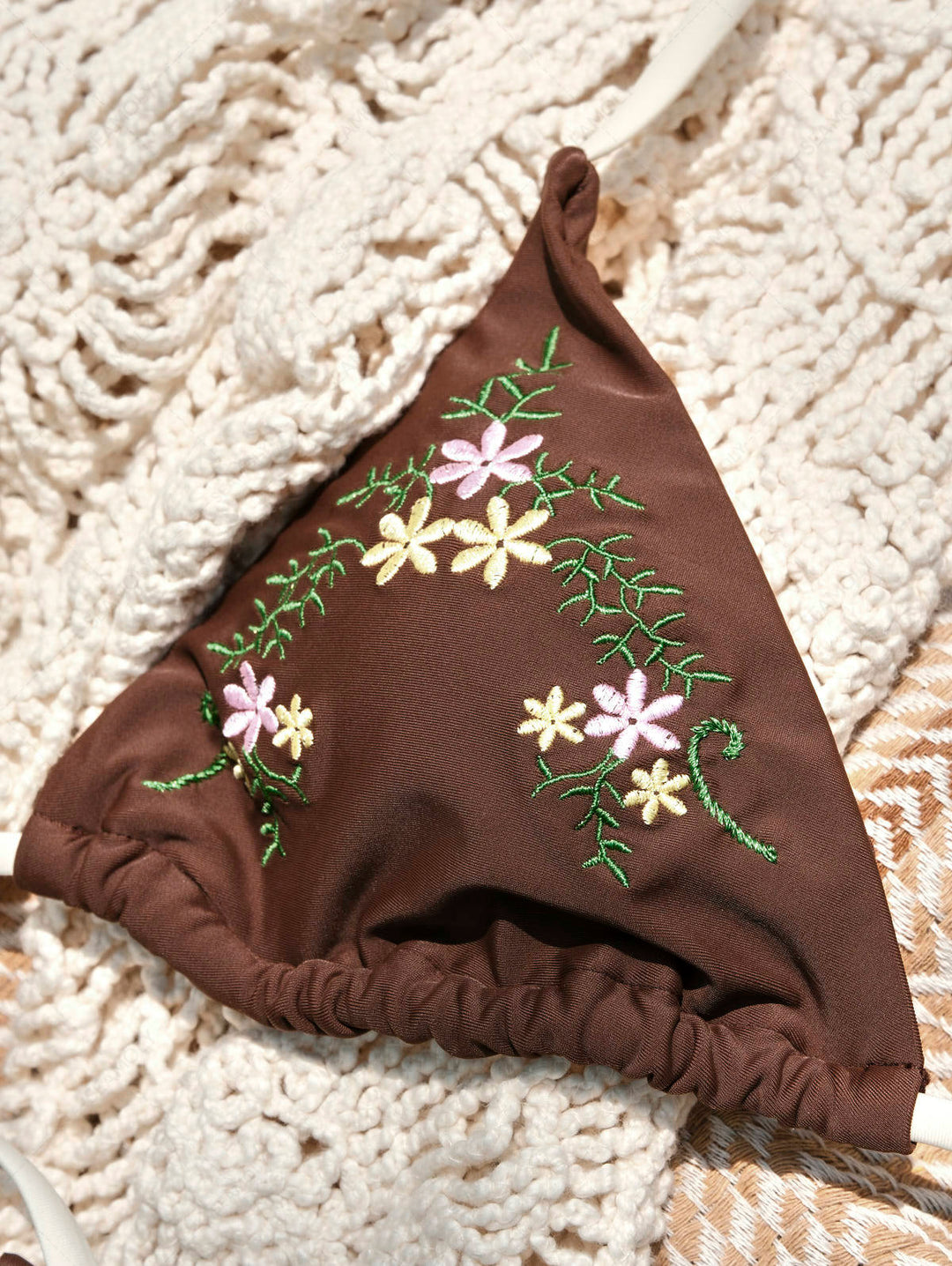 Seamolly Vintage Embroidery Halter Triangle Top & Cheeky Brazilian Bottom Bikini Set