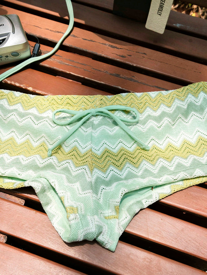 Seamolly Crochet Chevron Contrast Binding Cheeky Boyshorts Bikini Set