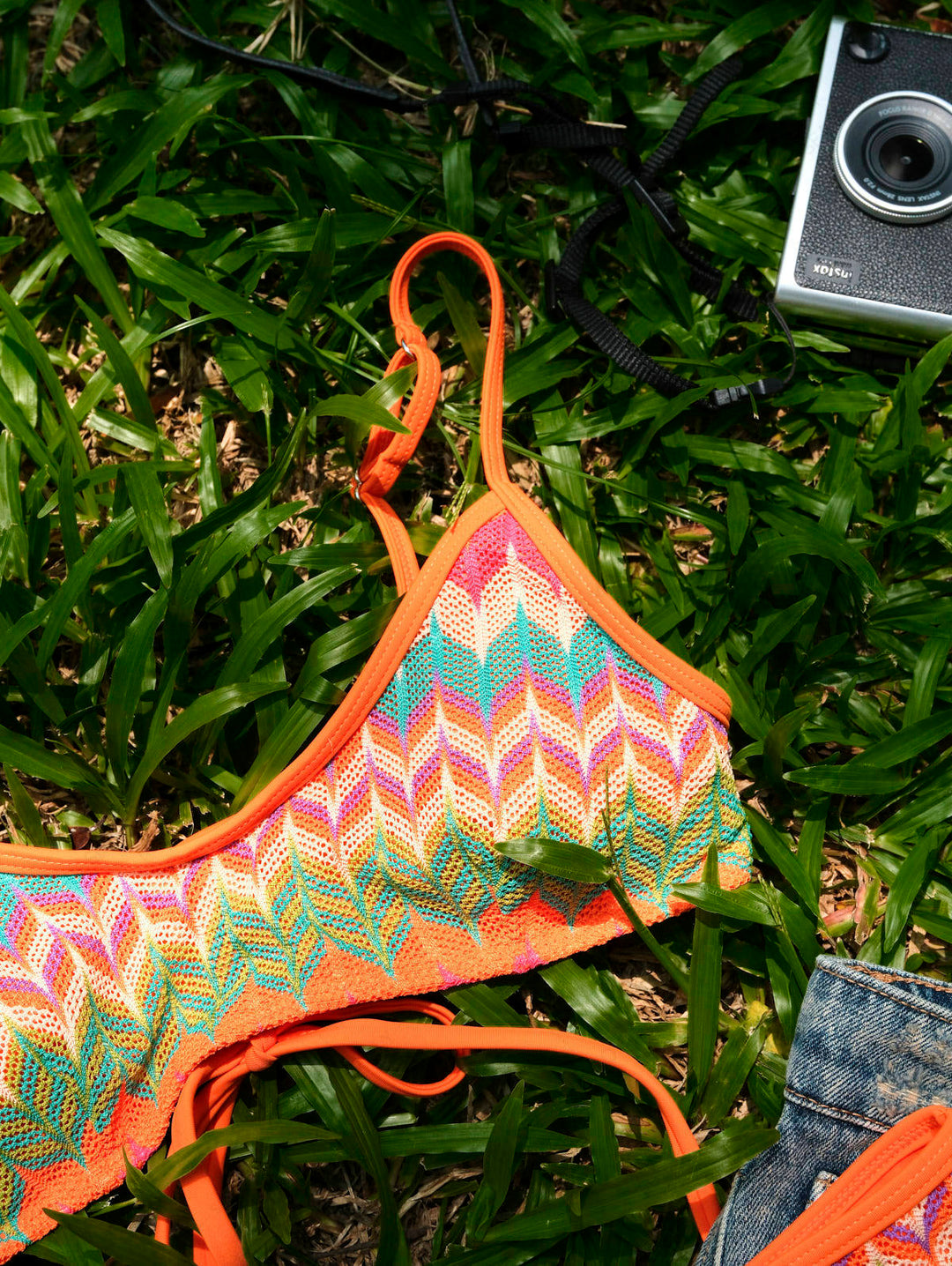 Seamolly Geometric Open-knit Textured Bralette Cheeky Boyshorts Bikini Set